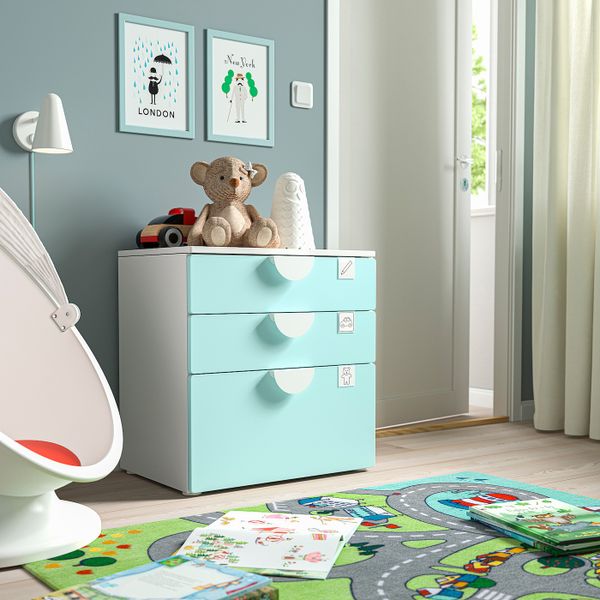 Комод с 3 ящиками, белый/бледно-бирюзовый 60x42x63 см IKEA SMÅSTAD СМОСТАД / OPPHUS ОПХУС 594.201.55 - фото 2
