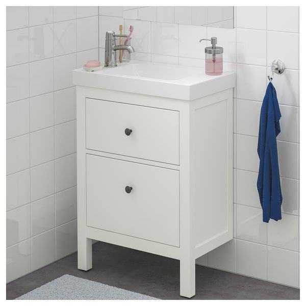 Шкаф для раковины с 2 ящиками ХЕМНЭС / ХАГАВИКЕН, белый (63x34x90 см) - схема-чертеж с размерами