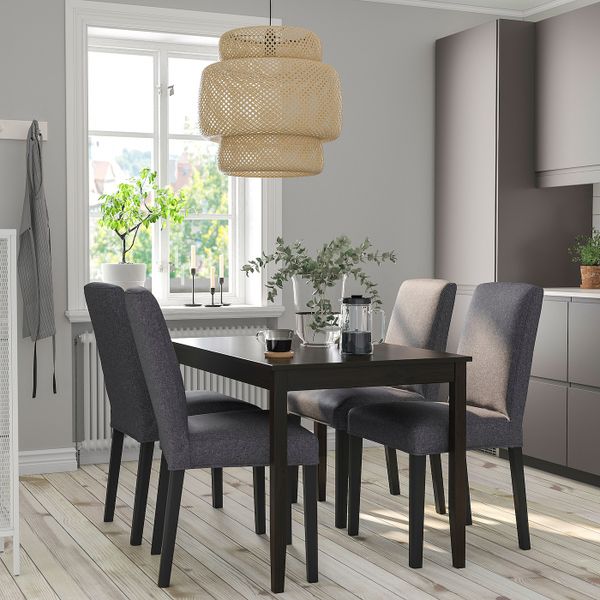 Стол и 4 стула, черно-коричневый/Гуннаред классический серый 118x74 см IKEA LERHAMN ЛЕРХАМН / BERGMUND БЕРГМУНД 094.083.49 - фото 2
