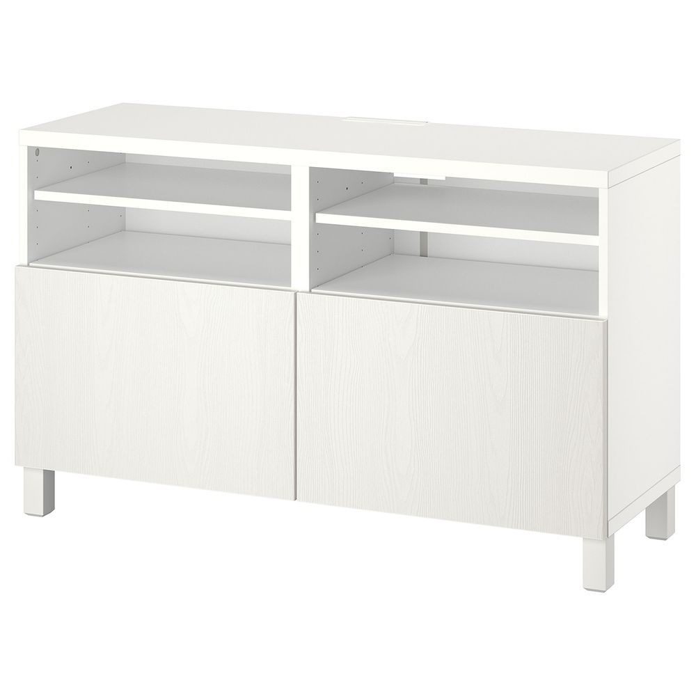 Тумба под ТВ, с дверцами, белый/тиммер/стуббар белый 120x42x74 см IKEA BESTÅ БЕСТО 394.325.45 - фото 1