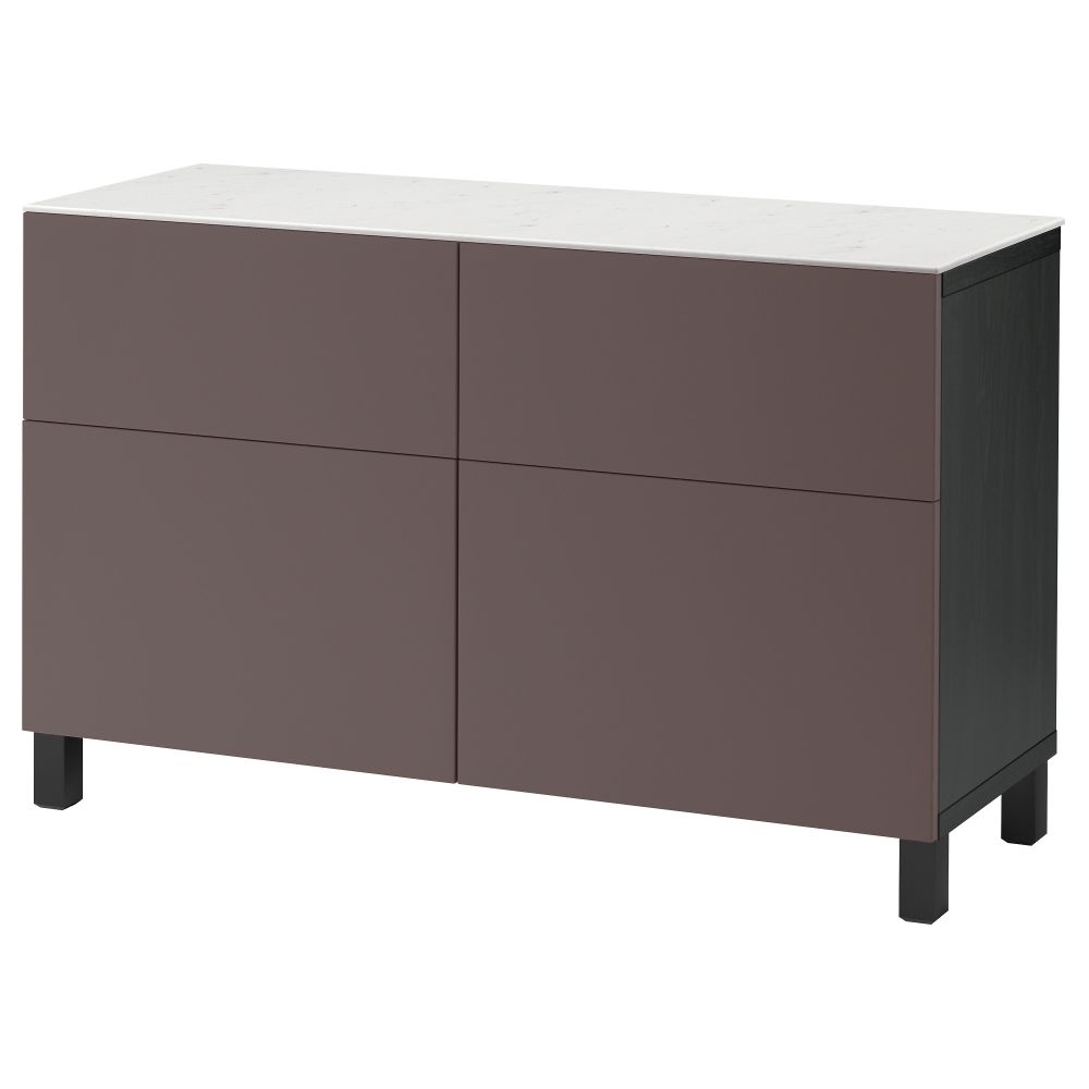 Комбинация для хранения с дверцами, ящиками БЕСТО, черно-коричневый, Вальвикен темно-коричневый (120x42x74 см) - фото 1