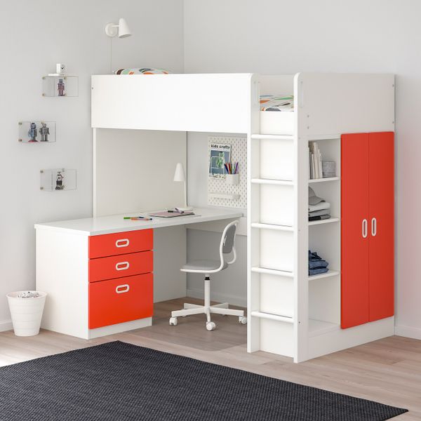 Кровать-чердак, 3 ящика, 2 дверцы, белый, красный 207x99x182 см IKEA СТУВА / ФРИТИДС 292.580.23 - фото 3