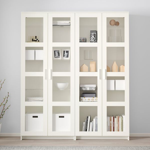 Комбинация для хранения + стеклянная дверц, белый 160x35x190 см IKEA BRIMNES БРИМНЭС 092.782.39 - фото 2