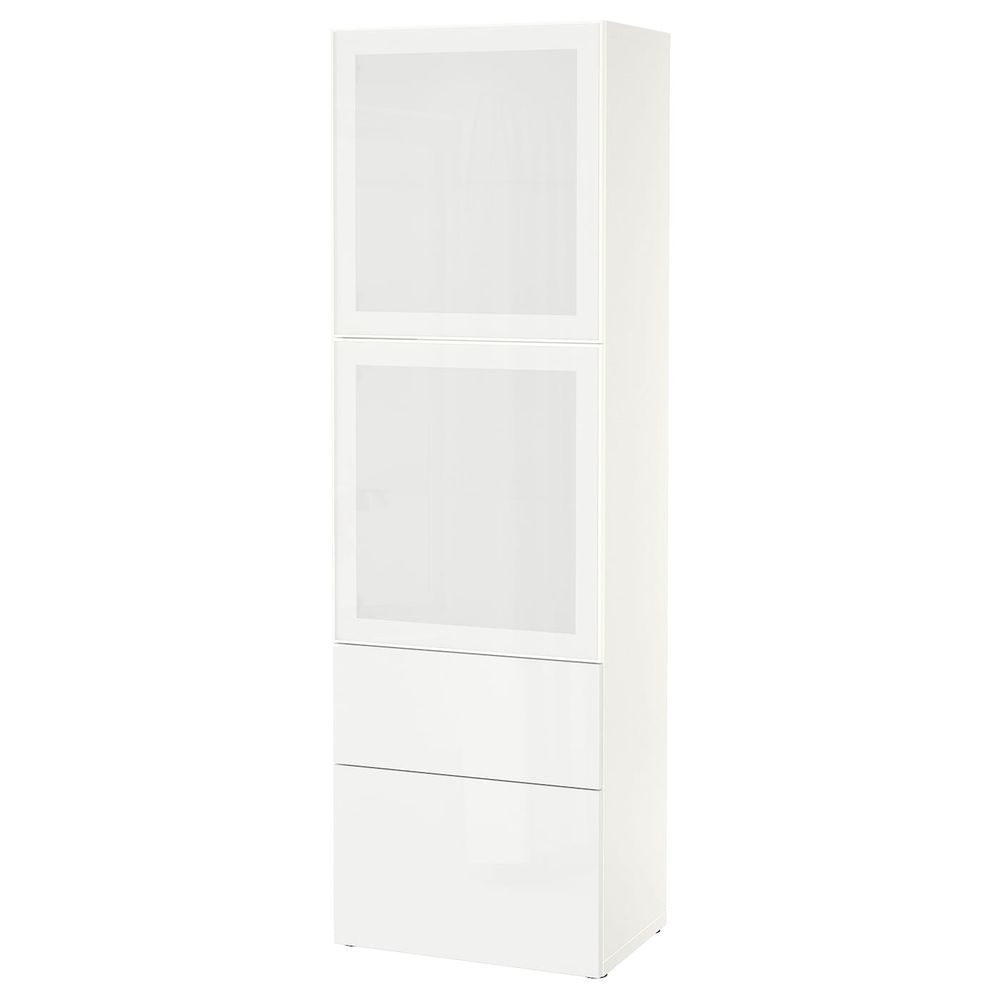 Комбинация для хранения + стеклянная дверц, белый/Сельсвикен глянцевый, белый матовое стекло 60x42x193 см IKEA BESTÅ БЕСТО - фото 1