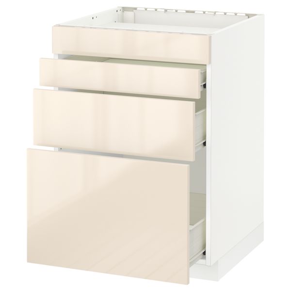Напольный шкаф для духовки, 4фасада, 3 ящика МЕТОД / ФОРВАРА, белый, Рингульт кремовый - схема-чертеж с размерами