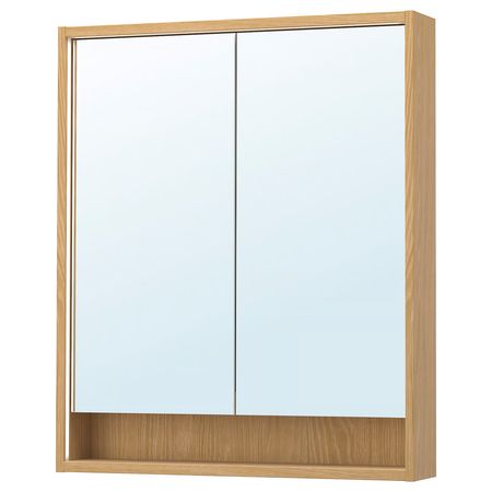 FAXÄLVEN Зеркальный шкаф с подсветкой - под дуб 80x15x95 см