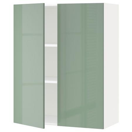 Навесной шкаф с полками/2дверцы, белый, Калларп светло-зеленый, 80x100 см IKEA МЕТОД 492.455.29