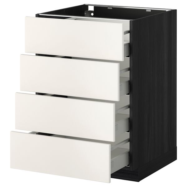 Напольный шкаф 4 фронтальных панели, 4 ящика МЕТОД / МАКСИМЕРА, черный, Веддинге белый - схема-чертеж с размерами