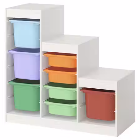 TROFAST Комбинация д/хранения+контейнеры - белый/разноцветный 99x44x94 см
