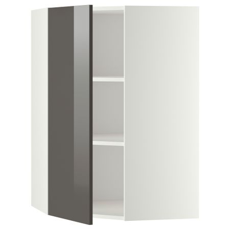 Угловой навесной шкаф с полками МЕТОД, белый, Рингульт серый