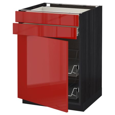 Напольный шкаф, дверца, 2 ящика, проволочных корзин МЕТОД / ФОРВАРА, черный, Рингульт красный