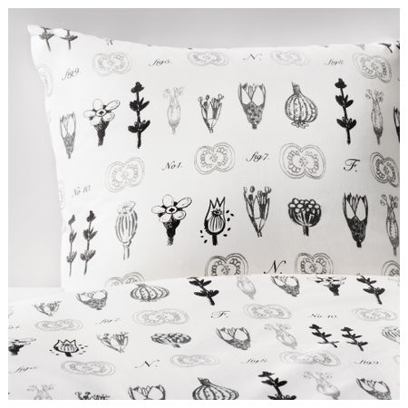 Пододеяльник и 2 наволочки СИССЕЛА, белый, темно-серый