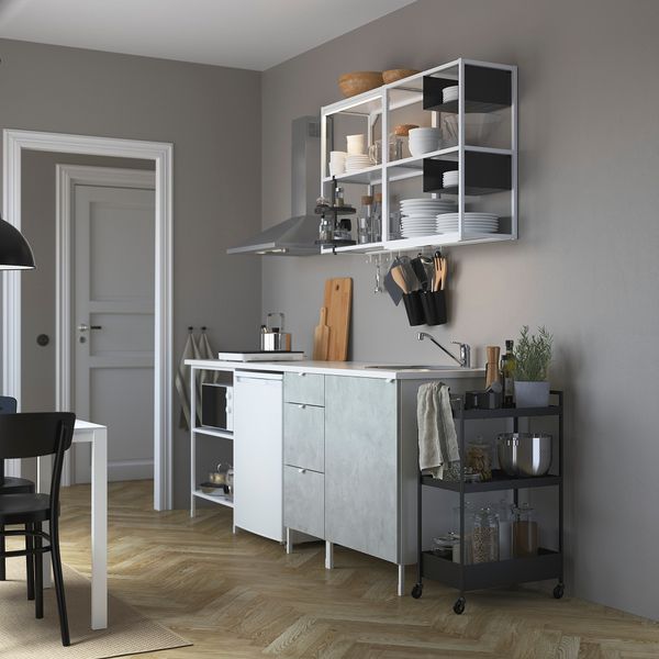 Кухня, 223x63.5x222 см, белый, под бетон IKEA BEGIVENHET БЕГИВЕНХЕТ 893.378.38 - фото 3