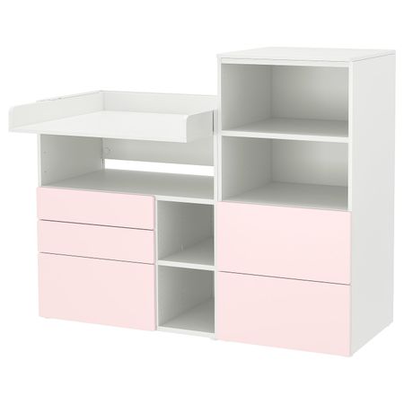 Пеленальный стол, белый бледно-розовый/со стеллажом 150x79x123 см IKEA SMÅSTAD СМОСТАД / OPPHUS ОПХУС 994.839.14