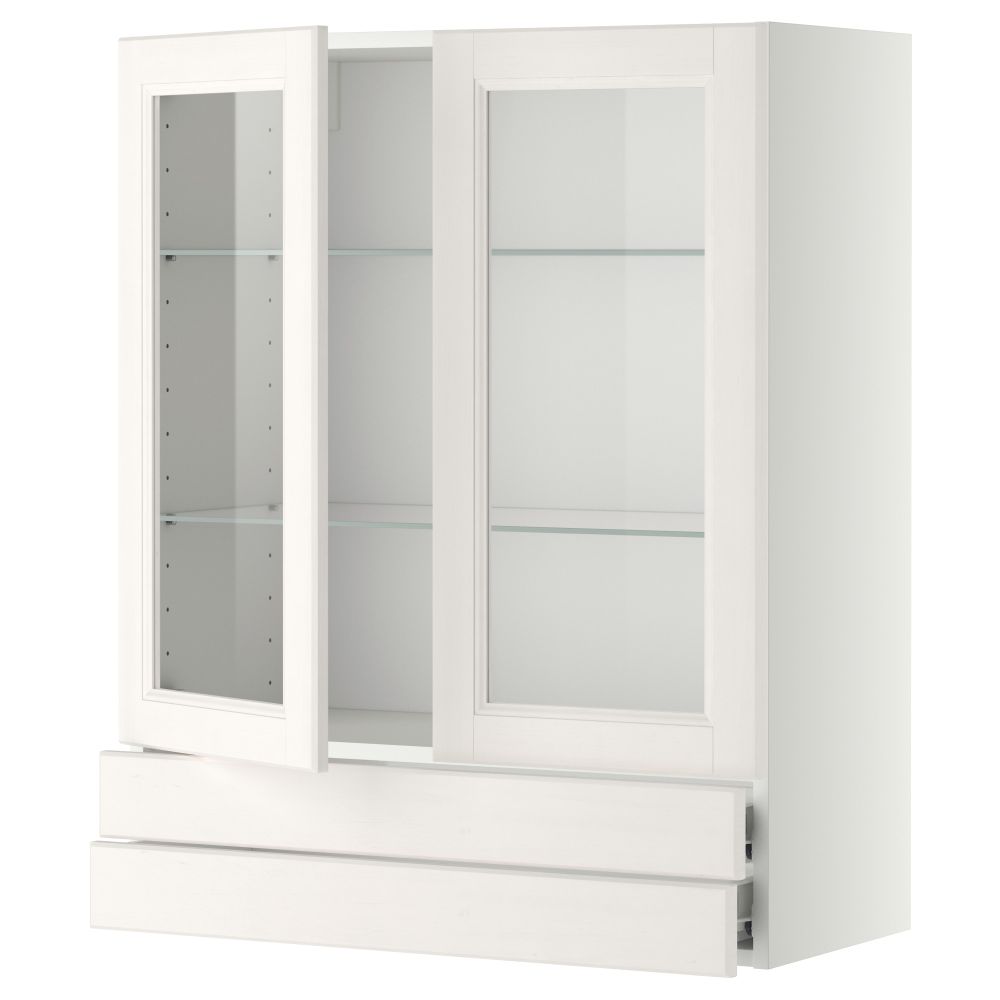 Навесной шкаф, 2 стеклянные дверцы, 2 ящика МЕТОД / ФОРВАРА, белый, Лаксарби белый - фото 1