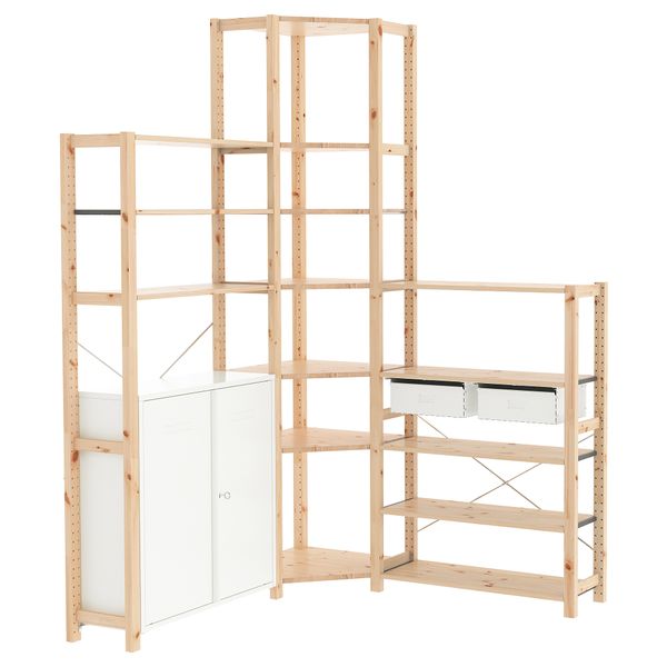 3 секции, угловой ИВАР, сосна, белый (145/145x30x226 см) - фото 2