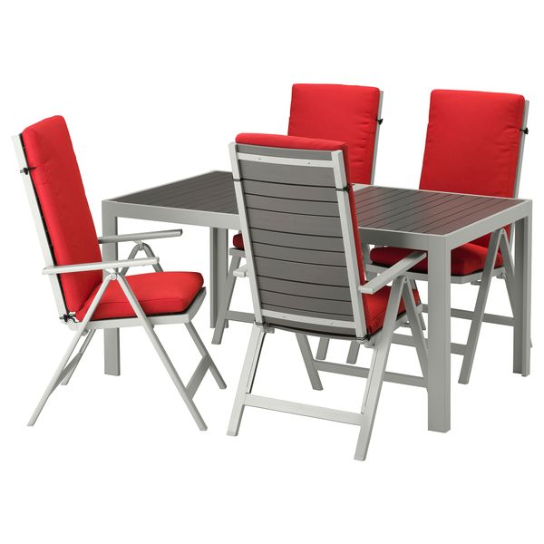 Стол + 4 кресла, для сада ШЭЛЛАНД, темно-серый, ФРЁСЁН/ДУВХОЛЬМЕН красный (156x90 см) - фото 1