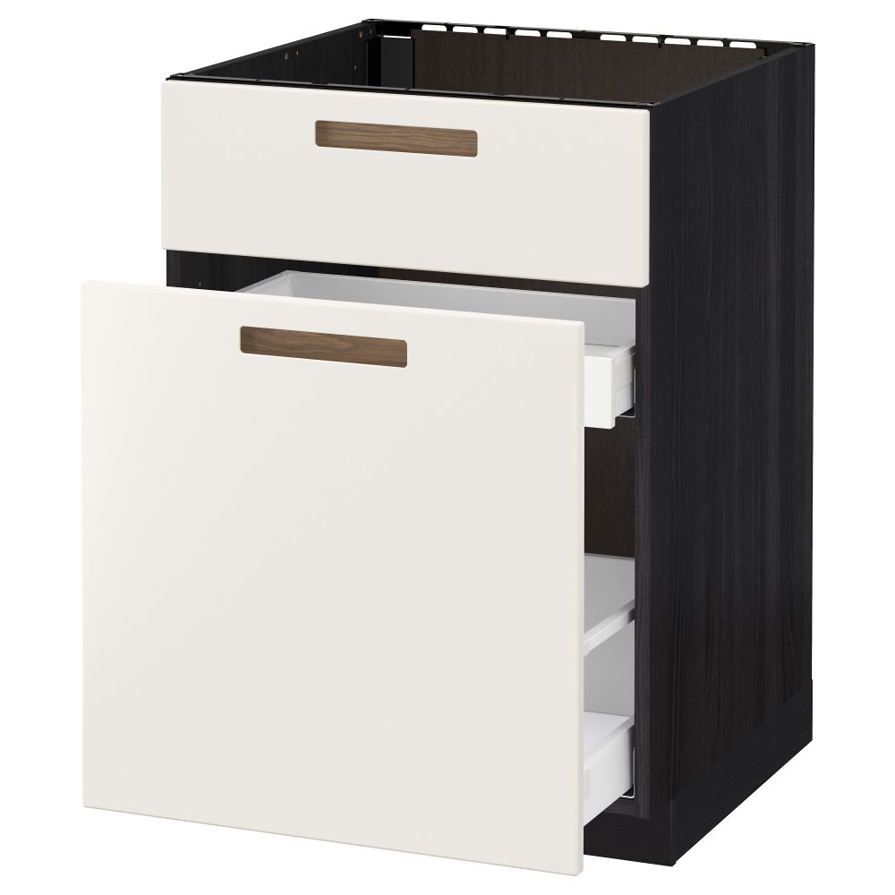 Напольный шкаф под мойку, сорт муcора, 1 дверца, 2 ящика МЕТОД / МАКСИМЕРА, черный, Мэрста белый (60x60 см) - схема-чертеж с размерами