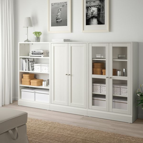 Комбинация для хранения с стеклянная двр, белый 243x37x134 см IKEA HAVSTA ХАВСТА 692.660.21 - фото 2