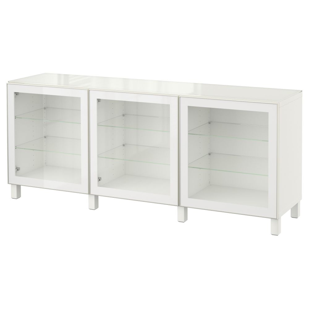 Комбинация для хранения с дверцами БЕСТО, белый, Глассвик белый прозрачное стекло (180x40x74 см) - фото 1