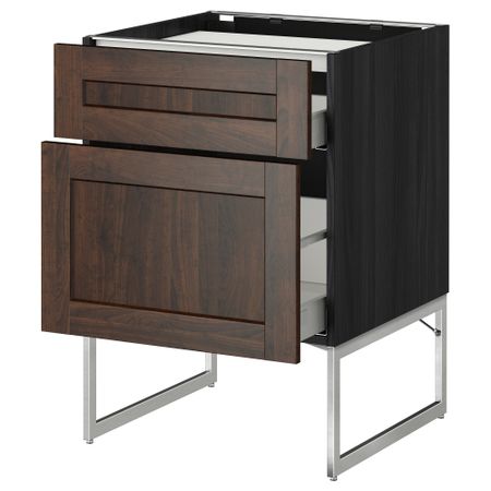 Напольный шкаф, 2 фронтальных панели, 3 ящика МЕТОД / МАКСИМЕРА, черный, Эдсерум коричневый