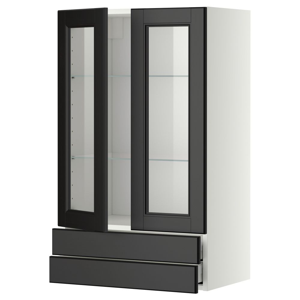 Навесной шкаф, 2 стеклянные дверцы, 2 ящика МЕТОД / МАКСИМЕРА, белый, Лаксарби черно-коричневый - схема-чертеж с размерами