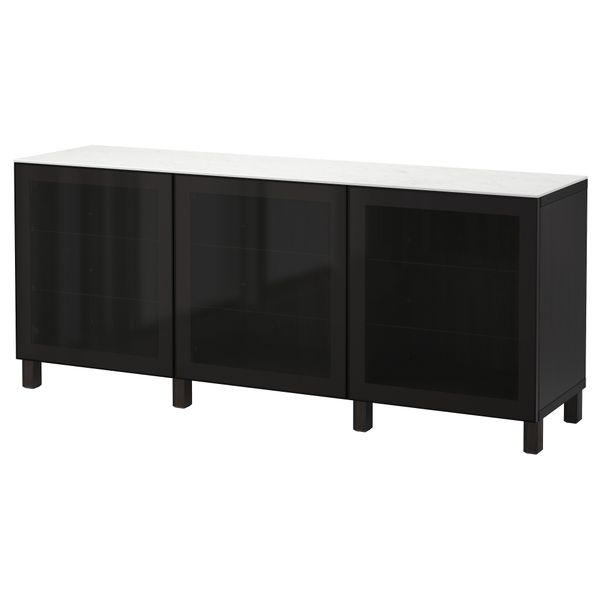 Комбинация для хранения с дверцами БЕСТО, черно-коричневый, Глассвик черный/дымчатое стекло (180x42x74 см) - фото 1