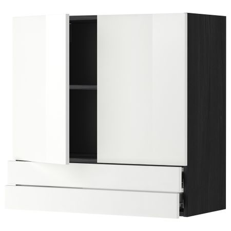 Навесной шкаф, 2 дверцы, 2 ящика МЕТОД / ФОРВАРА, черный, Рингульт белый