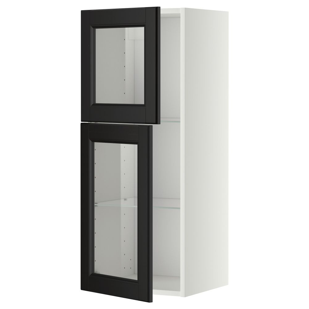 Навесной шкаф с полками, 2 стекло дверцы МЕТОД, белый, Лаксарби черно-коричневый (40x100 см) - схема-чертеж с размерами