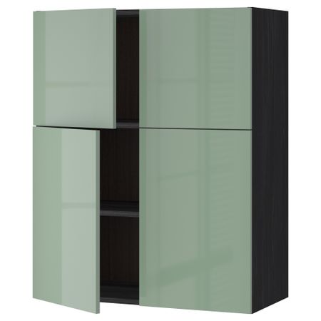 Навесной шкаф с полками, 4 дверцы МЕТОД, черный, Калларп светло-зеленый (80x100 см)