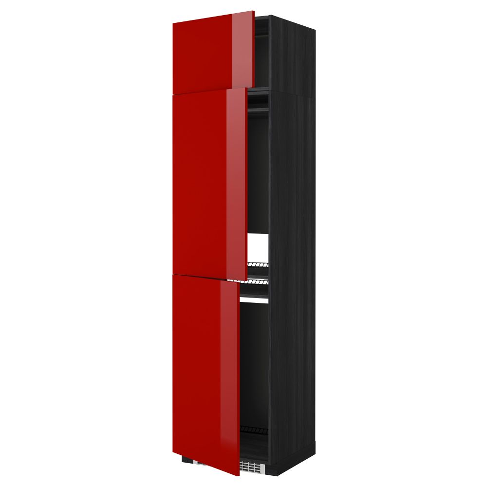 Высокий шкаф для холодильника или морозильника, с 3 дверями МЕТОД, черный, Рингульт красный (60x60x240 см) - схема-чертеж с размерами