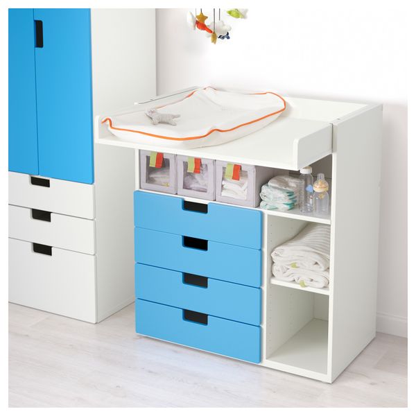 Пеленальный столик с 4 ящиками СТУВА, белый, синий (90x79x102 см) - фото 2