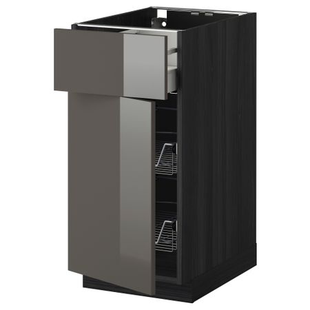 Напольный шкаф с проволочной корзиной, ящиком, дверью МЕТОД / МАКСИМЕРА, черный, Рингульт серый