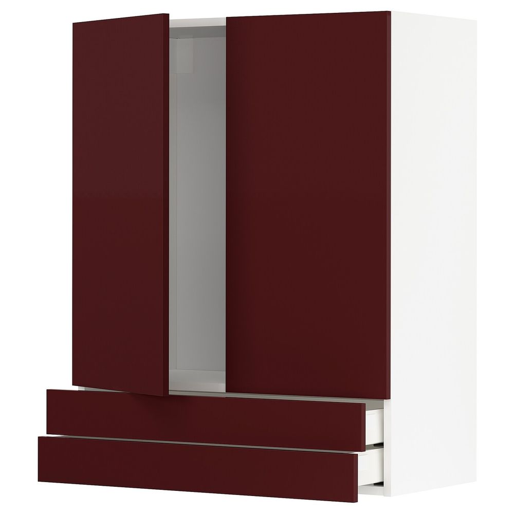 Навесной шкаф/2дверцы/2ящика, белый Калларп/глянцевый темный красно-коричневый 80x100 см IKEA METOD МЕТОД / MAXIMERA МАКСИМЕРА - фото 1