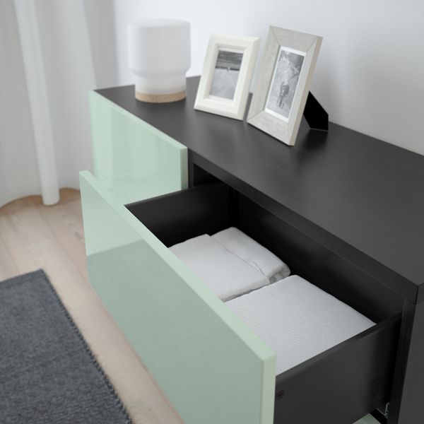 Комбинация для хранения с дверцами/ящ, черно-коричневый, СЕЛЬВИКЕН/СУЛАРП глянцевый/серо-зеленый светлый, 120x40x74 см IKEA - фото 3