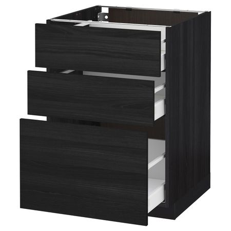 Напольный шкаф с 3 ящиками, черный, Тингсрид черный 60x60 см IKEA МЕТОД / МАКСИМЕРА 692.357.46