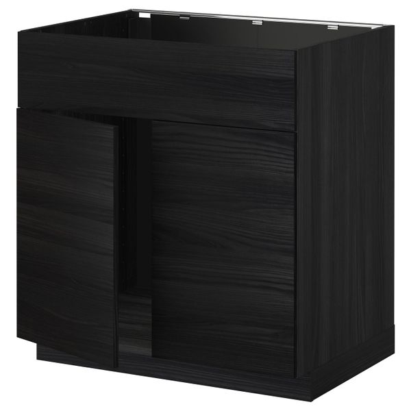 Напольный шкаф под мойку 2 дверцы, фронтальных пнл, черный, Тингсрид черный 80x60 см IKEA МЕТОД 092.321.85 - схема-чертеж с размерами