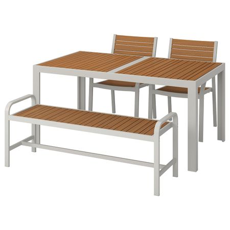 Стол+2стула+скамья,д/сада, светло-коричневый/светло-серый 156x90 см IKEA SJÄLLAND ШЭЛЛАНД 592.651.59