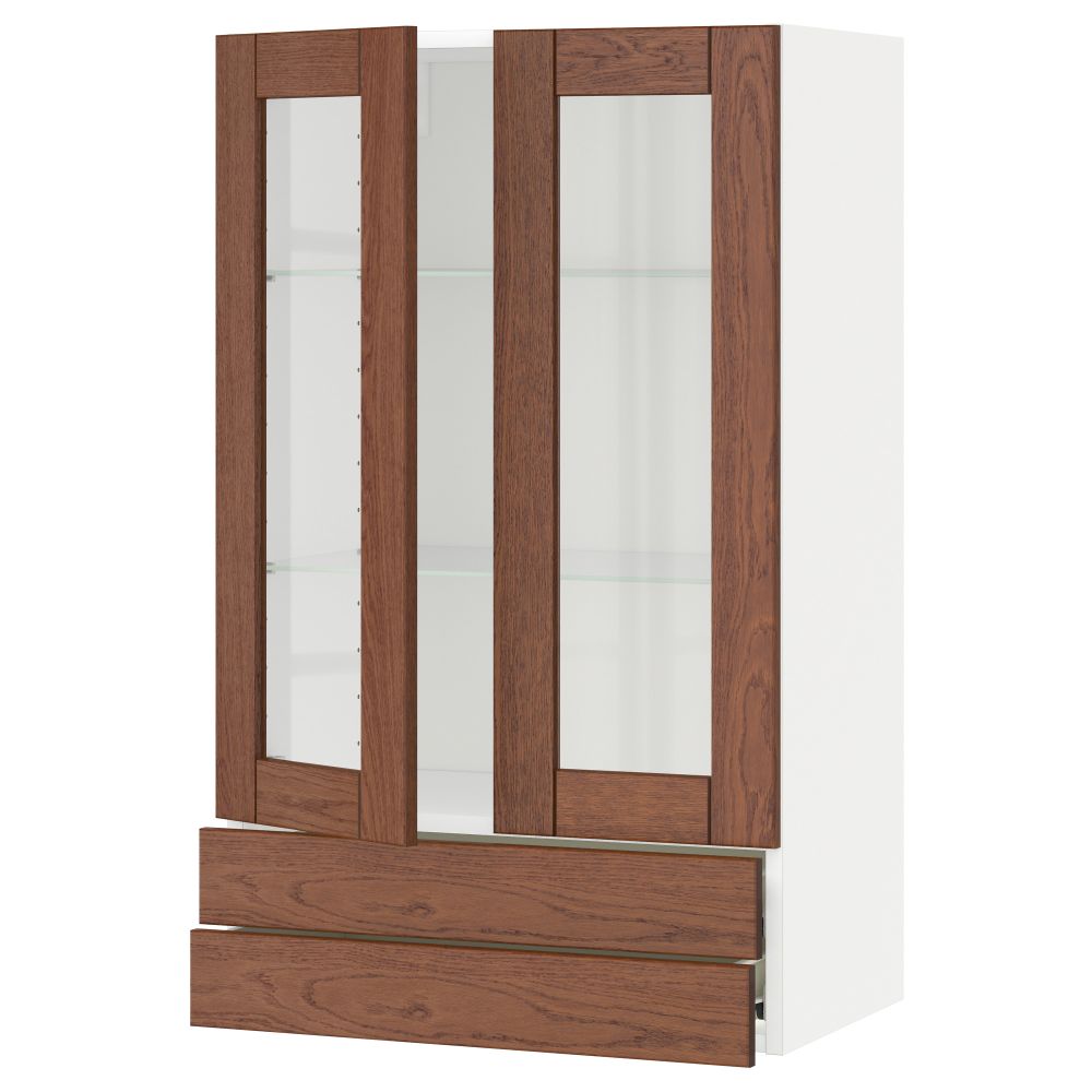 Навесной шкаф, 2 стеклянные дверцы, 2 ящика МЕТОД / ФОРВАРА, белый, Филипстад коричневый - схема-чертеж с размерами