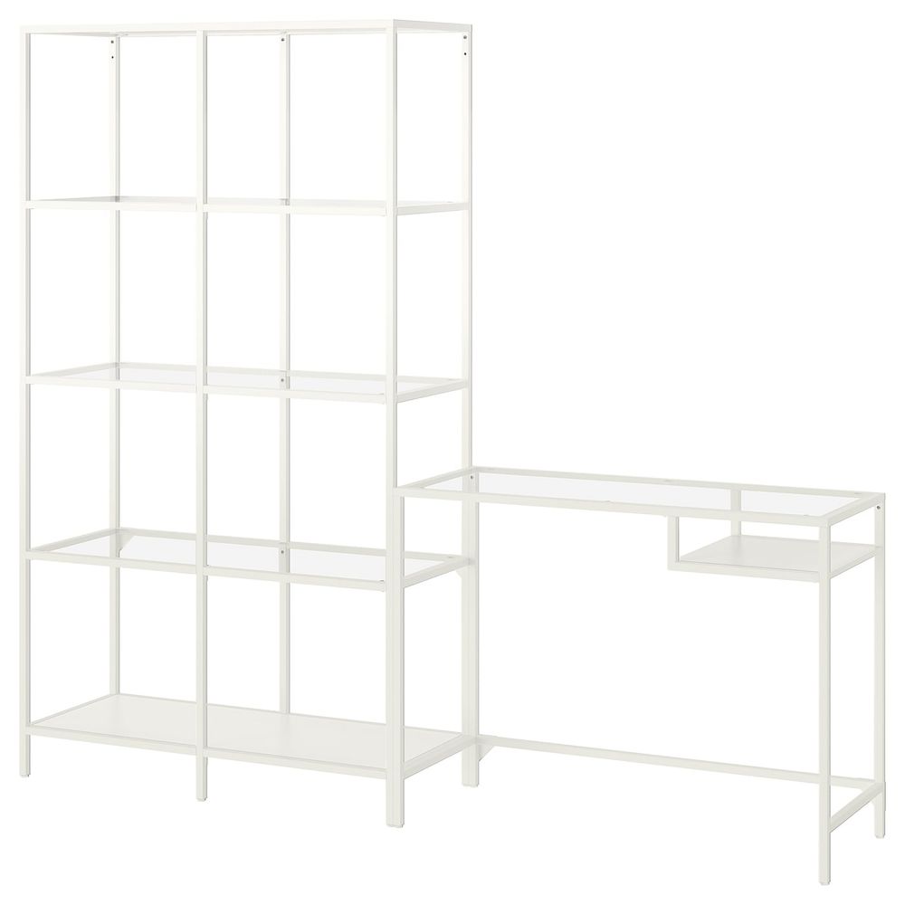 Стеллаж + стол для/ноутбука, белый/стекло 200x36x175 см IKEA VITTSJÖ ВИТШЁ 392.944.88 - фото 1