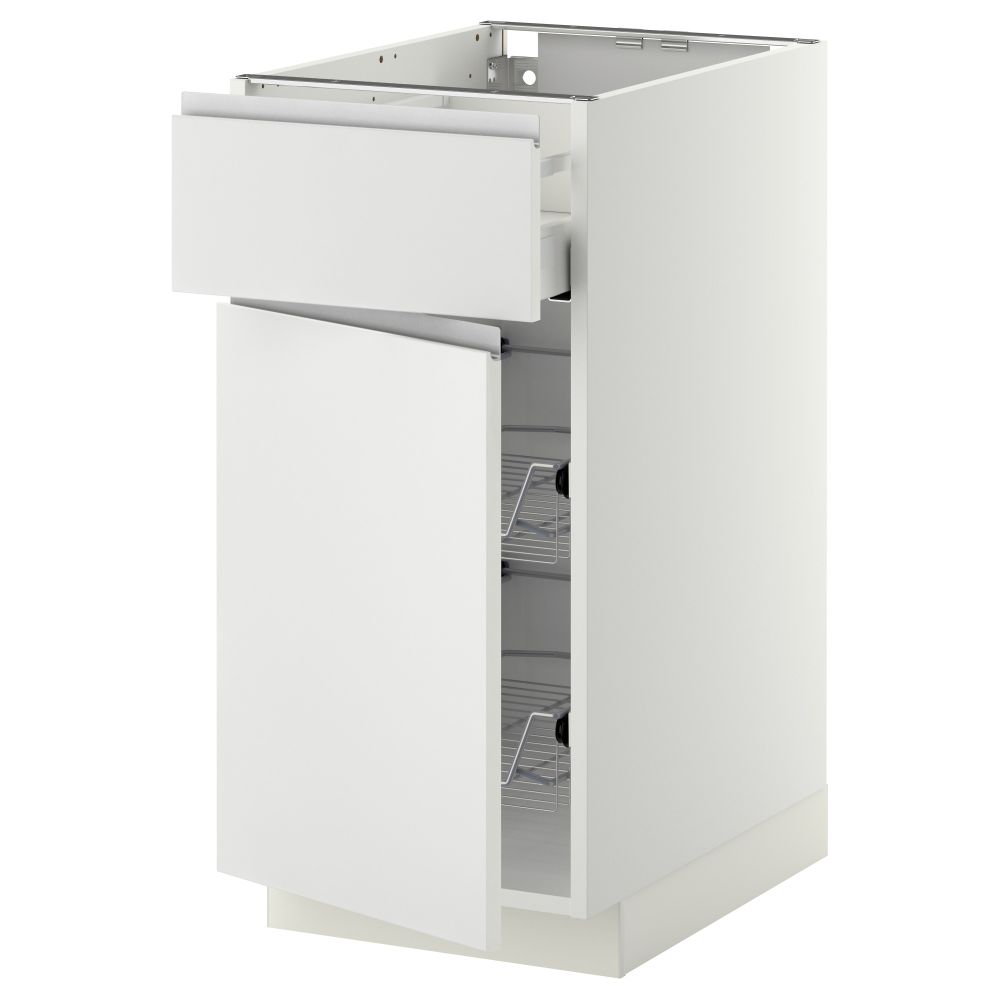 Напольный шкаф с проволочной корзиной, ящиком, дверью МЕТОД / МАКСИМЕРА, белый, Нодста белый - схема-чертеж с размерами