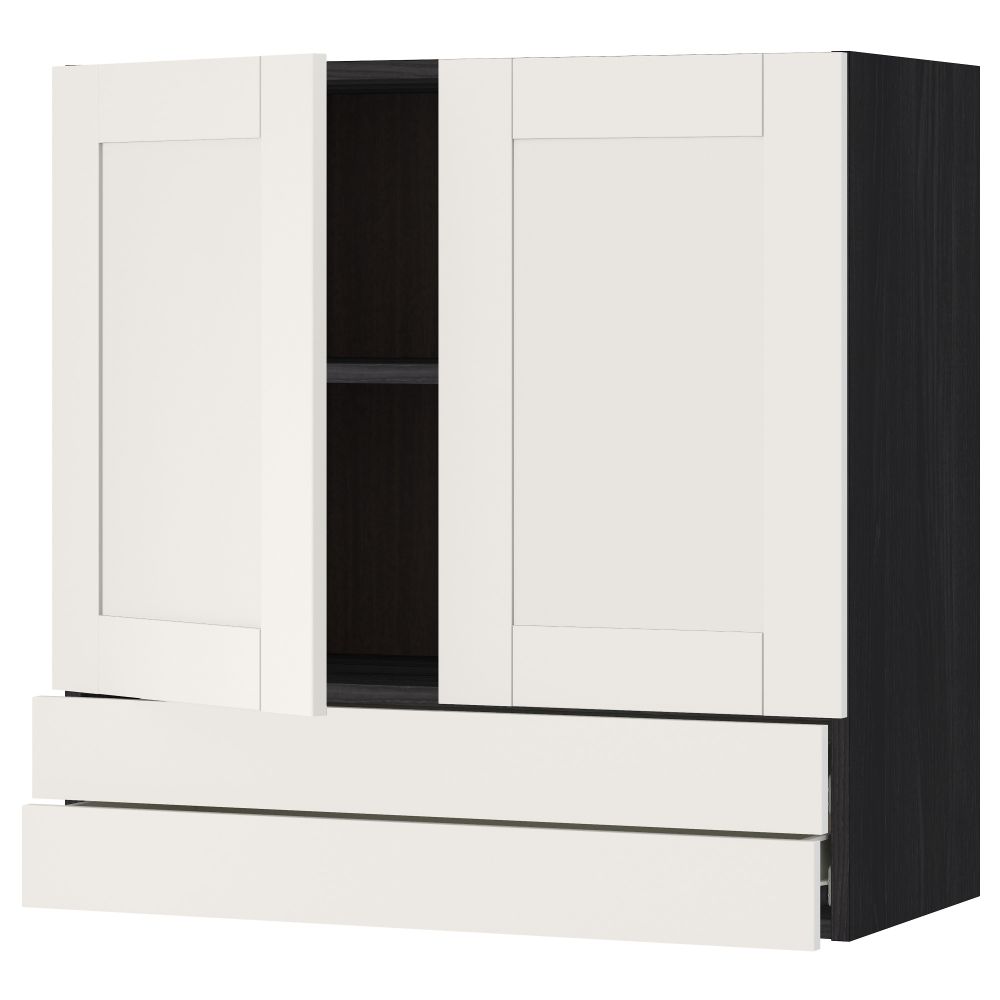 Навесной шкаф, 2 дверцы, 2 ящика МЕТОД / ФОРВАРА, черный, Сэведаль белый - схема-чертеж с размерами