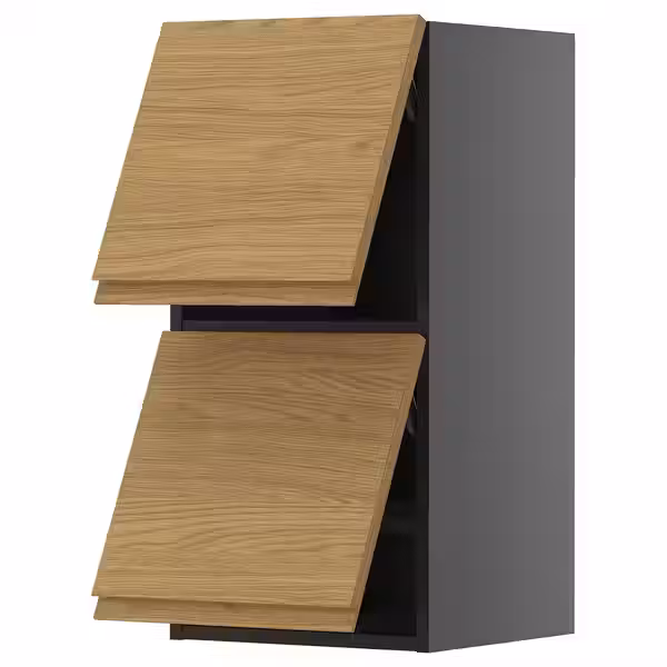 METOD Навесной шкаф/2 дверцы, горизонтал - черно-серый/Voxtorp под дуб 40x80 см - фото 1