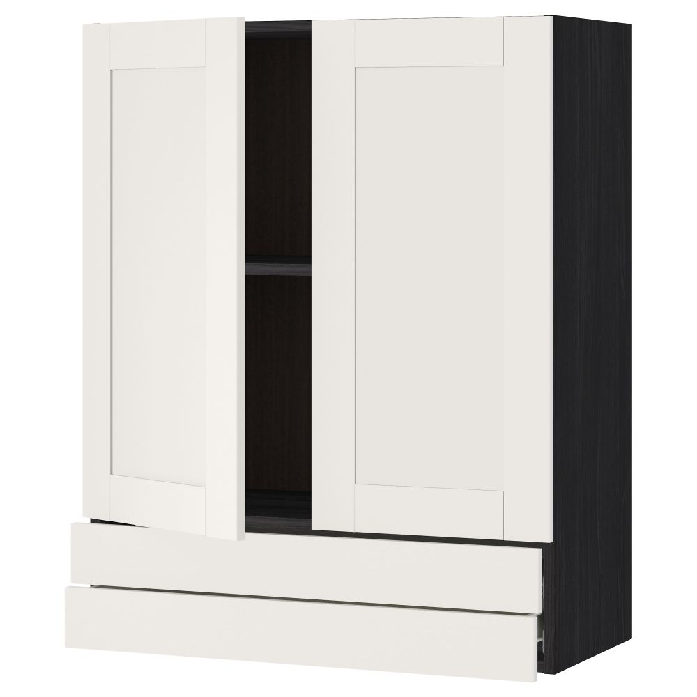 Навесной шкаф, 2 дверцы, 2 ящика МЕТОД / ФОРВАРА, черный, Сэведаль белый - схема-чертеж с размерами