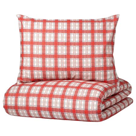 Пододеяльник и наволочка, белый красный/клетка 150x200/50x70 см IKEA SILESHÅR СИЛЕСХОР 005.313.96