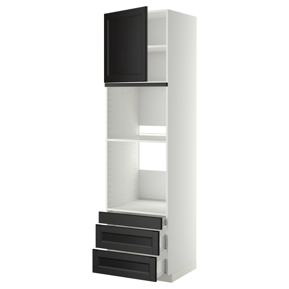 Высокий шкаф для духовки комбинированный, духовка + дверца, 3 ящика МЕТОД / ФОРВАРА, белый, Лаксарби черно-коричневый - фото 1