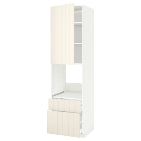 Высокий шкаф для духовки + дверца, 2 фронтальные панели, 1 средняя, 1 встроенный ящ, белый/Хитарп белый с оттенком 60x60x220 см