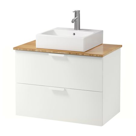 Шк п-раковину/столешн45x45/раковина ГОДМОРГОН/АЛДЕРН / ТОРНВИКЕН, белый, бамбук (82x49x72 см)