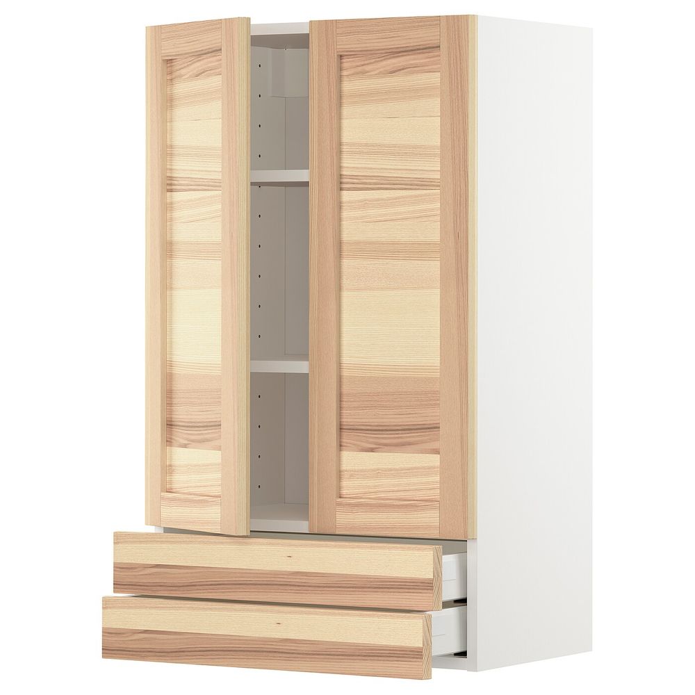 Навесной шкаф/2дверцы/2ящика, белый/Торхэмн ясень 60x100 см IKEA METOD МЕТОД 693.016.23 - фото 1