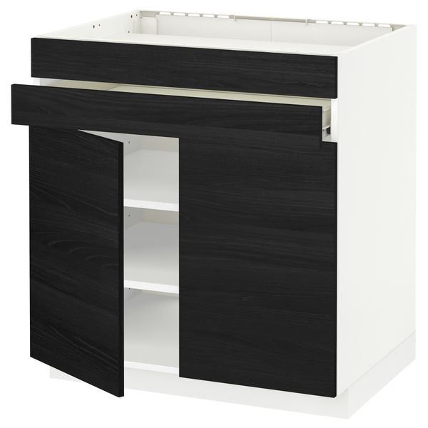 Напольный шкаф для варочной панели, 2 ящика, 2 фасада, 1 ящик МЕТОД / ФОРВАРА, белый, Тингсрид черный (80x60 см) - схема-чертеж с размерами